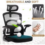 COZONY Chaise de bureau ergonomique - Chaise de bureau en maille avec roulettes, chaise de jeu d'ordinateur à dossier haut avec appuie-tête réglable, chaise de travail pivotante à roulettes