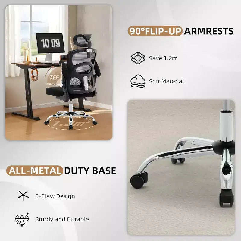 COZONY Chaise de bureau ergonomique - Chaise de bureau en maille avec roulettes, chaise de jeu d'ordinateur à dossier haut avec appuie-tête réglable, chaise de travail pivotante à roulettes