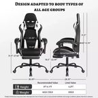 Chaise de Gaming Style Racing, Chaise E-sport Ergonomique avec Massage, Cuir PU, Mousse Moulée Haute Densité, Confortable et Sûre, Blanc