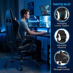 Chaise de Gaming Style Racing, Chaise E-sport Ergonomique avec Massage, Cuir PU, Mousse Moulée Haute Densité, Confortable et Sûre, Blanc