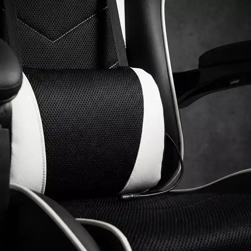 Chaise de Gaming Style Racing, Chaise E-sport Ergonomique avec Massage, Cuir PU, Mousse Moulée Haute Densité, Confortable et Sûre, Blanc