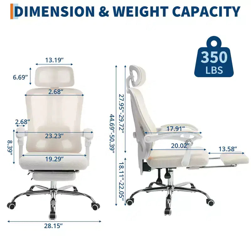 Acekool Ergonomic Mesh Reclining Chair with Footrest, Adjustable Lumbar & Headrest, for Home Office Gaming Room