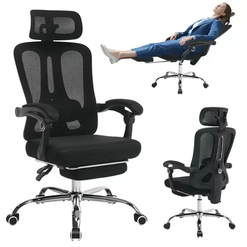 Acekool Ergonomic Mesh Reclining Chair with Footrest, Adjustable Lumbar & Headrest, for Home Office Gaming Room
