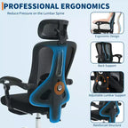 Acekool Ergonomic Mesh Reclining Chair with Footrest, Adjustable Lumbar & Headrest, for Home Office Gaming Room