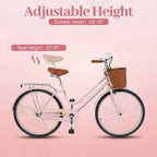 Gymax 26-Inch Beach Cruiser Bike w/Adjustable Seat Woven Basket & Rear Rack