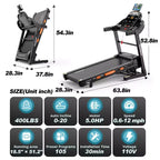 20% Auto Incline Treadmill,5.1HP Folding Treadmill 400lb Capacity,105 Program,12MPH Speed, APP Control for Personalized Workout, Jogging Walking Home