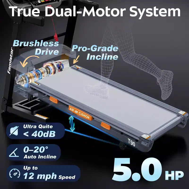 20% Auto Incline Treadmill,5.1HP Folding Treadmill 400lb Capacity,105 Program,12MPH Speed, APP Control for Personalized Workout, Jogging Walking Home