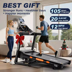20% Auto Incline Treadmill,5.1HP Folding Treadmill 400lb Capacity,105 Program,12MPH Speed, APP Control for Personalized Workout, Jogging Walking Home