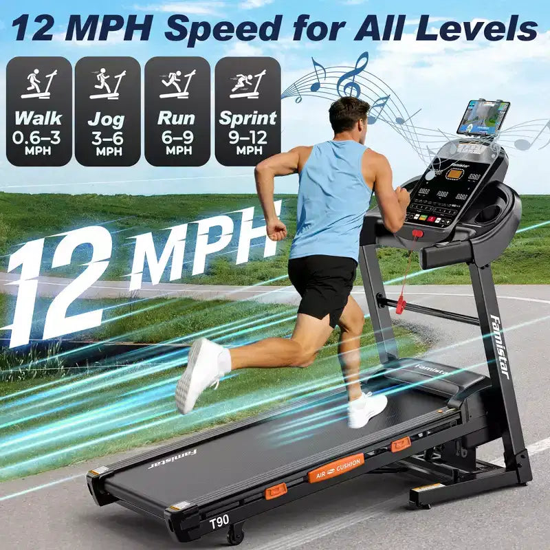 20% Auto Incline Treadmill,5.1HP Folding Treadmill 400lb Capacity,105 Program,12MPH Speed, APP Control for Personalized Workout, Jogging Walking Home
