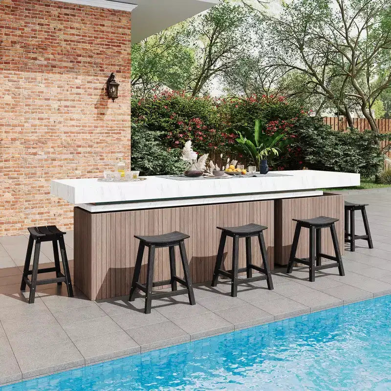 COZONY Heavy-Duty Outdoor Bar Stool, HDPE Counter Height Patio Chair with Footrest for Deck Balcony Kitchen