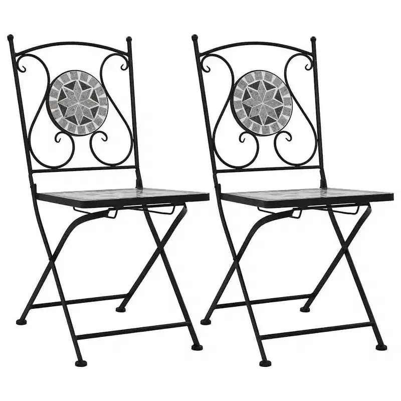 vidaXL Folding Bistro Chairs 2 Pcs Mosaic Bistro Outdoor Patio Chair Ceramic