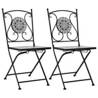 vidaXL Folding Bistro Chairs 2 Pcs Mosaic Bistro Outdoor Patio Chair Ceramic