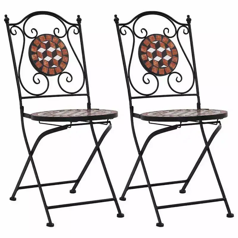 vidaXL Folding Bistro Chairs 2 Pcs Mosaic Bistro Outdoor Patio Chair Ceramic