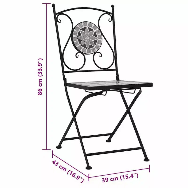 vidaXL Folding Bistro Chairs 2 Pcs Mosaic Bistro Outdoor Patio Chair Ceramic