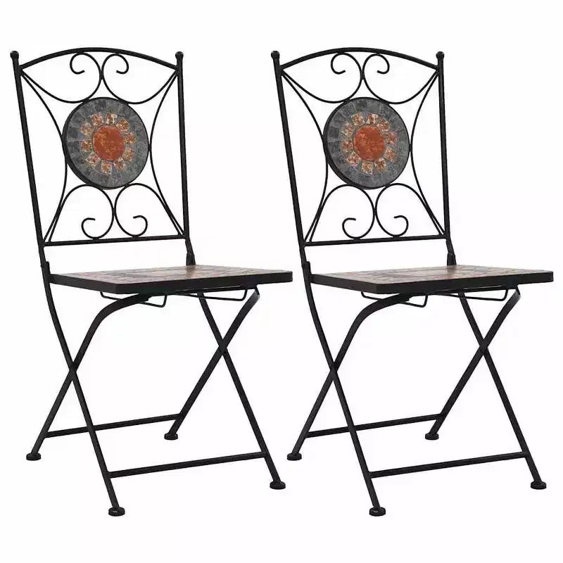 vidaXL Folding Bistro Chairs 2 Pcs Mosaic Bistro Outdoor Patio Chair Ceramic