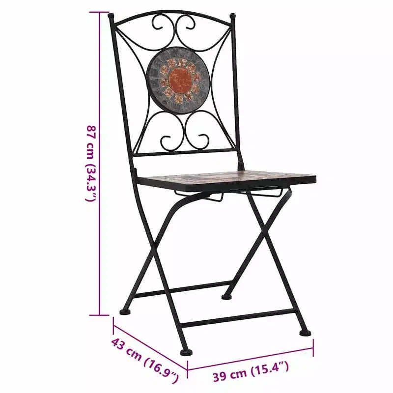 vidaXL Folding Bistro Chairs 2 Pcs Mosaic Bistro Outdoor Patio Chair Ceramic