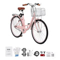 VEVOR Cruiser Bike, 1-Speed, 26-Inch Pink Beach Cruiser Bike with Large Capacity Basket and Rear Rack, Secure & Sturdy Cruiser Bike, Pink