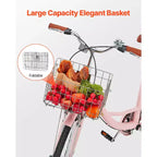 VEVOR Cruiser Bike, 1-Speed, 26-Inch Pink Beach Cruiser Bike with Large Capacity Basket and Rear Rack, Secure & Sturdy Cruiser Bike, Pink