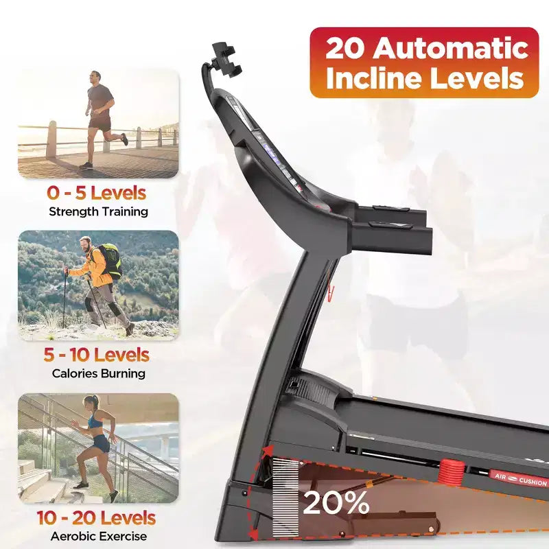 5HP Folding Treadmill for Home with Incline / Bluetooth, 400lb Weight Capacity, Exercise Running Walking Easy Assembly