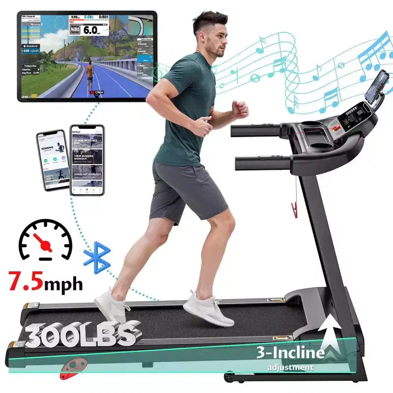 Clearance  3HP Folding Treadmill for Home with Incline / Bluetooth, 300lb Weight Capacity, Exercise Running Walking 90% pre Assemble