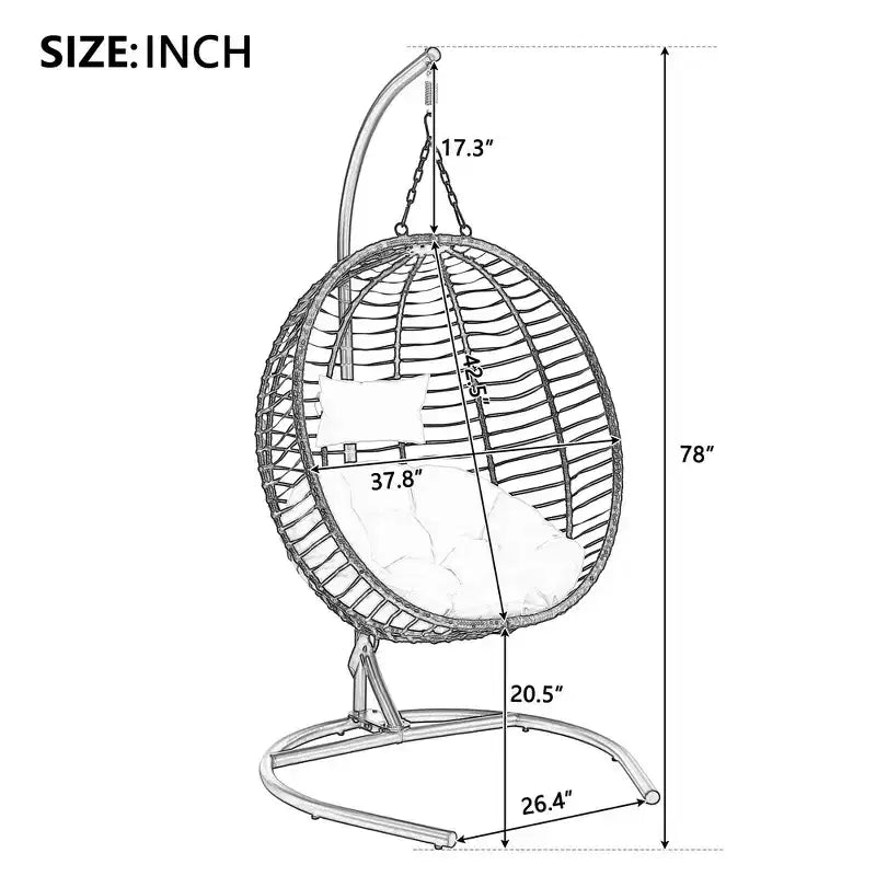 Whisen Single Person Folding Egg Chair with Stand, Hammock Swing Chair with Adjustable Anti-Slip Feet