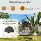 Whisen Single Person Folding Egg Chair with Stand, Hammock Swing Chair with Adjustable Anti-Slip Feet