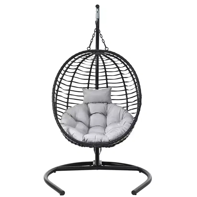 Whisen Single Person Folding Egg Chair with Stand, Hammock Swing Chair with Adjustable Anti-Slip Feet