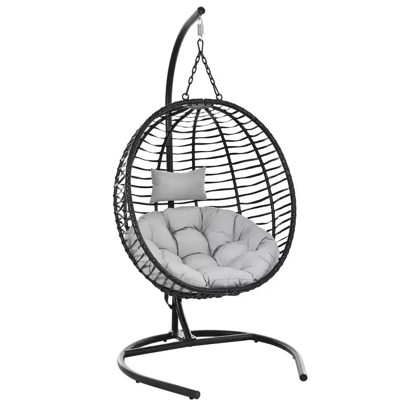 Whisen Single Person Folding Egg Chair with Stand, Hammock Swing Chair with Adjustable Anti-Slip Feet