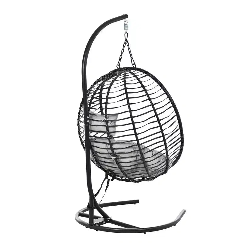 Whisen Single Person Folding Egg Chair with Stand, Hammock Swing Chair with Adjustable Anti-Slip Feet