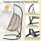 Whisen Single Person Folding Egg Chair with Stand, Hammock Swing Chair with Adjustable Anti-Slip Feet