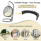 Whisen Single Person Folding Egg Chair with Stand, Hammock Swing Chair with Adjustable Anti-Slip Feet