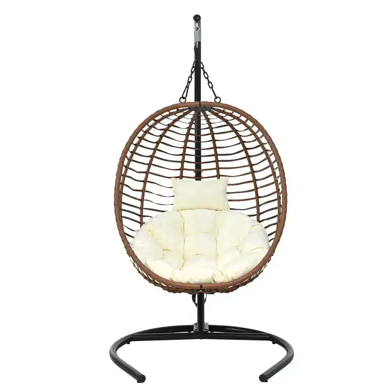 Whisen Single Person Folding Egg Chair with Stand, Hammock Swing Chair with Adjustable Anti-Slip Feet
