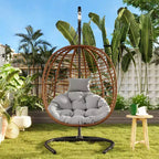 Whisen Single Person Folding Egg Chair with Stand, Hammock Swing Chair with Adjustable Anti-Slip Feet