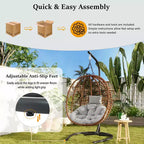 Whisen Single Person Folding Egg Chair with Stand, Hammock Swing Chair with Adjustable Anti-Slip Feet