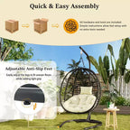 Whisen Single Person Folding Egg Chair with Stand, Hammock Swing Chair with Adjustable Anti-Slip Feet