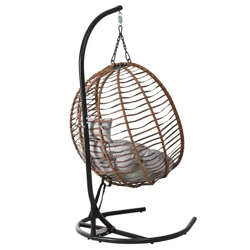 Whisen Single Person Folding Egg Chair with Stand, Hammock Swing Chair with Adjustable Anti-Slip Feet