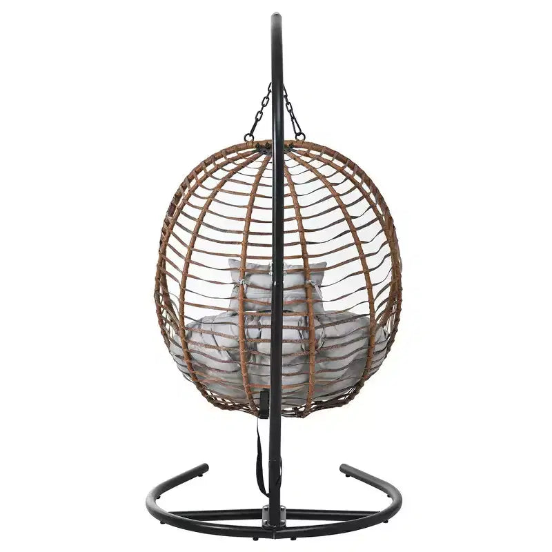Whisen Single Person Folding Egg Chair with Stand, Hammock Swing Chair with Adjustable Anti-Slip Feet