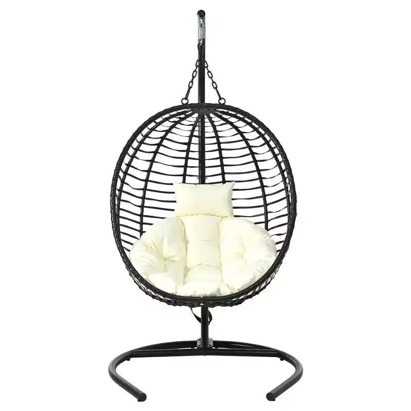 Whisen Single Person Folding Egg Chair with Stand, Hammock Swing Chair with Adjustable Anti-Slip Feet