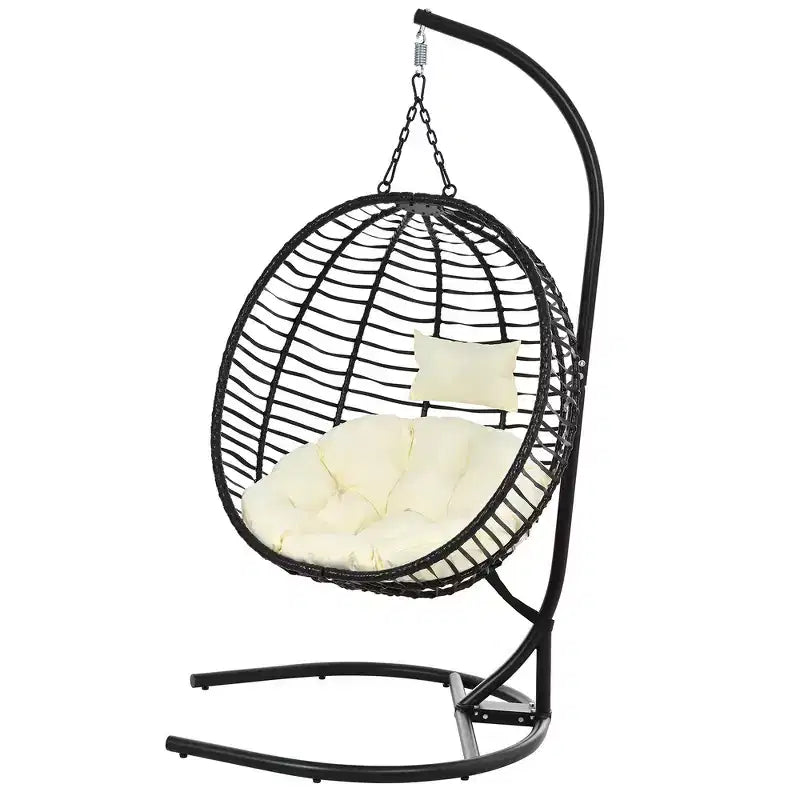 Whisen Single Person Folding Egg Chair with Stand, Hammock Swing Chair with Adjustable Anti-Slip Feet