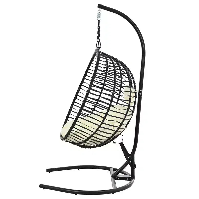 Whisen Single Person Folding Egg Chair with Stand, Hammock Swing Chair with Adjustable Anti-Slip Feet