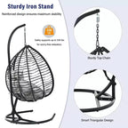 Chaise hamac suspendue Whisen avec support, chaise balançoire œuf avec cadre en fer, coussin et appui-tête