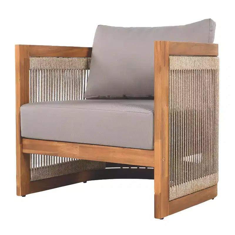 Premium Acacia Wood Outdoor Club Chair with Curved Tub Design and Woven Rope, for Garden