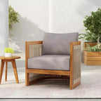Premium Acacia Wood Outdoor Club Chair with Curved Tub Design and Woven Rope, for Garden