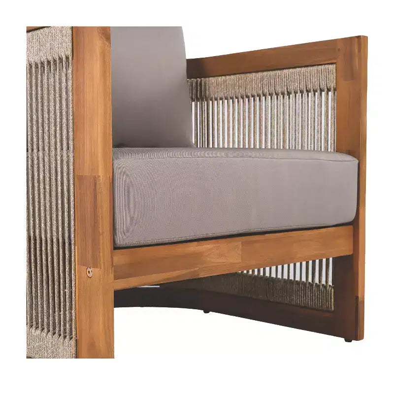Premium Acacia Wood Outdoor Club Chair with Curved Tub Design and Woven Rope, for Garden
