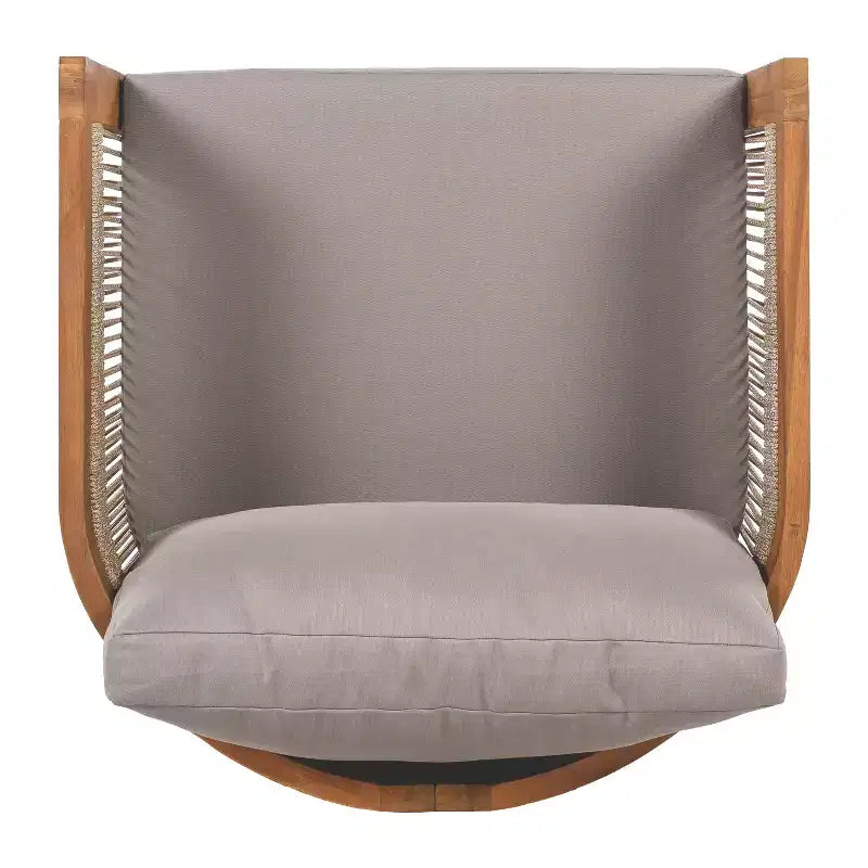 Premium Acacia Wood Outdoor Club Chair with Curved Tub Design and Woven Rope, for Garden