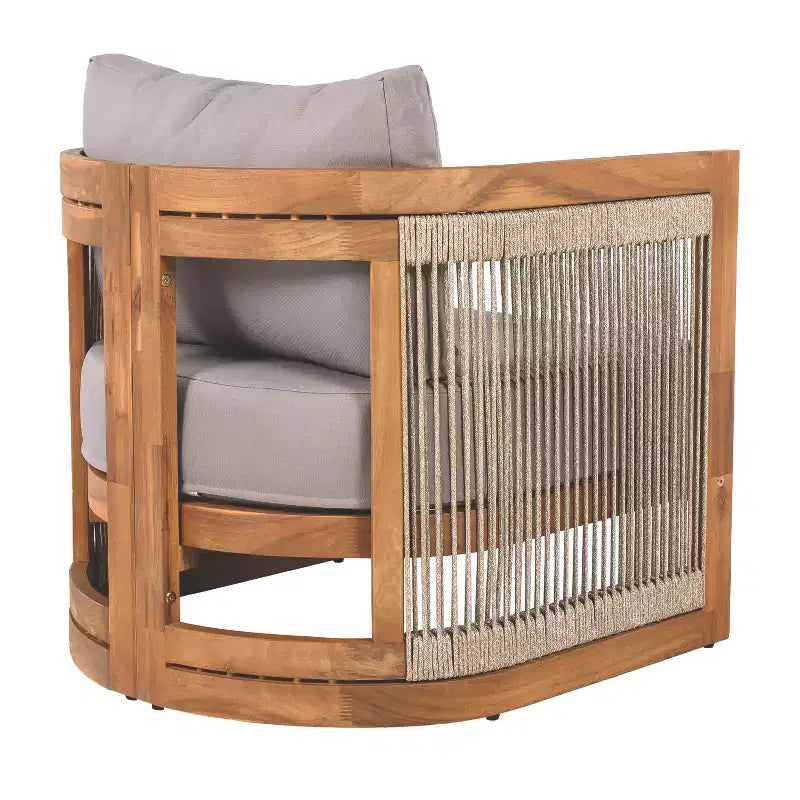 Premium Acacia Wood Outdoor Club Chair with Curved Tub Design and Woven Rope, for Garden
