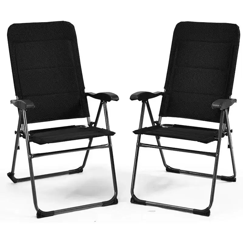 Gymax 2PC/4PC Outdoor Folding Chairs with Adjustable Reclining Backrest and Cushioned Seats for Garden and Patio Use Black/ Gray