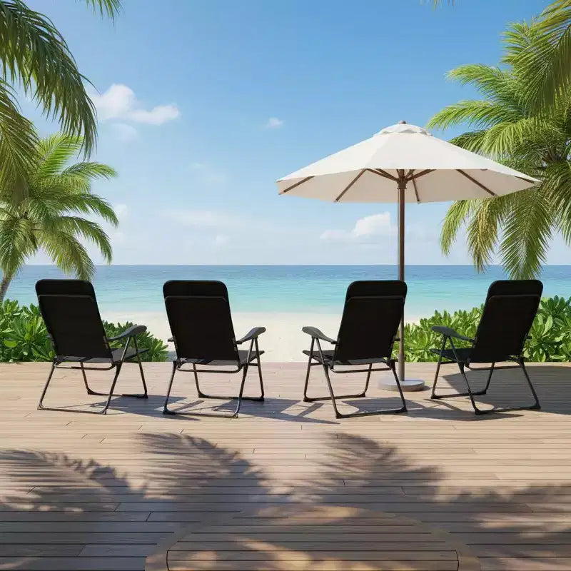 Gymax 2PC/4PC Outdoor Folding Chairs with Adjustable Reclining Backrest and Cushioned Seats for Garden and Patio Use Black/ Gray