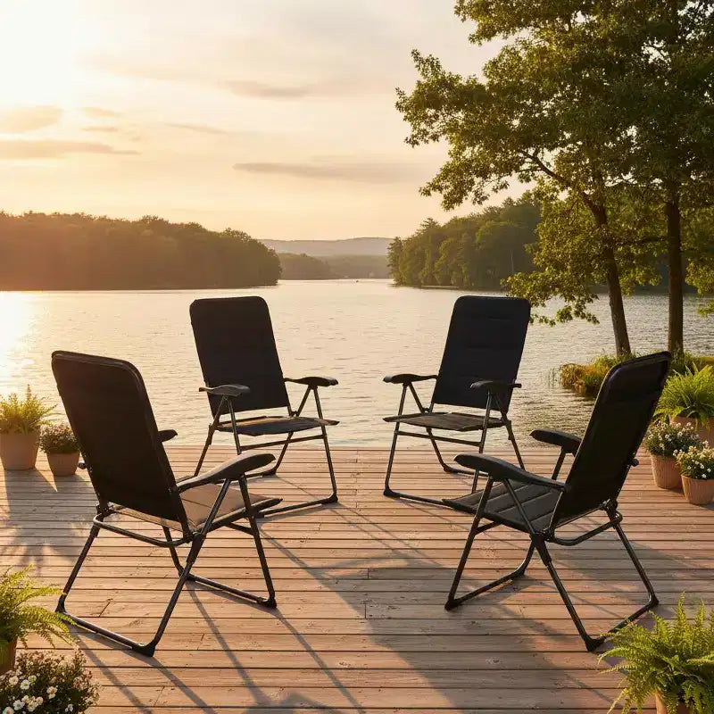 Gymax 2PC/4PC Outdoor Folding Chairs with Adjustable Reclining Backrest and Cushioned Seats for Garden and Patio Use Black/ Gray