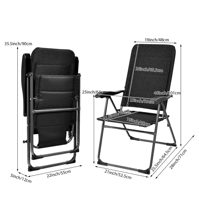 Gymax 2PC/4PC Outdoor Folding Chairs with Adjustable Reclining Backrest and Cushioned Seats for Garden and Patio Use Black/ Gray